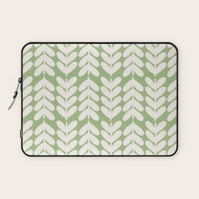 Leaves and Stems Chunky Knit Botanical Pattern in Light Sage Green and Cream Laptop Sleeve Gallery Image 1