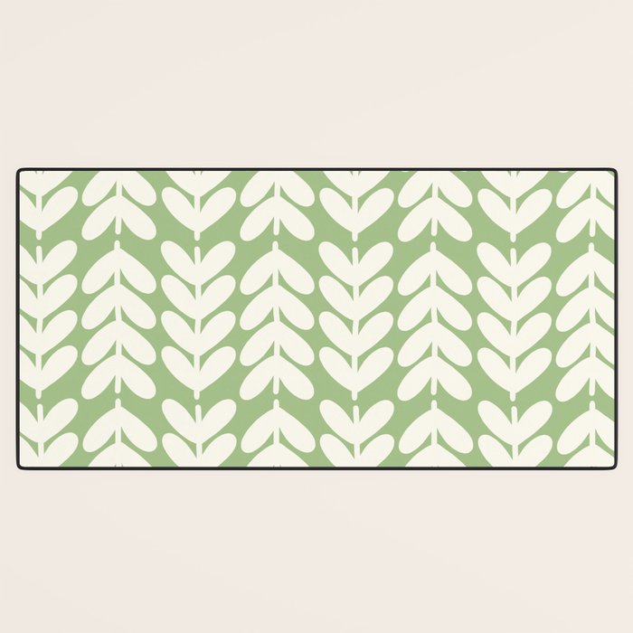 Leaves and Stems Chunky Knit Botanical Pattern in Light Sage Green and Cream Desk Mat Gallery Image 3