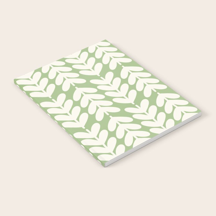 Leaves and Stems Chunky Knit Botanical Pattern in Light Sage Green and Cream Notebook Gallery Image 2