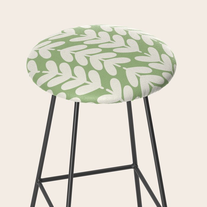 Leaves and Stems Chunky Knit Botanical Pattern in Light Sage Green and Cream Stool Gallery Image 2