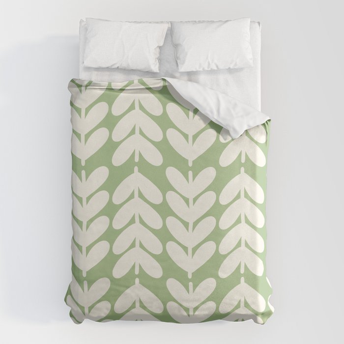 Leaves and Stems Chunky Knit Botanical Pattern in Light Sage Green and Cream Duvet Cover Gallery Image 6