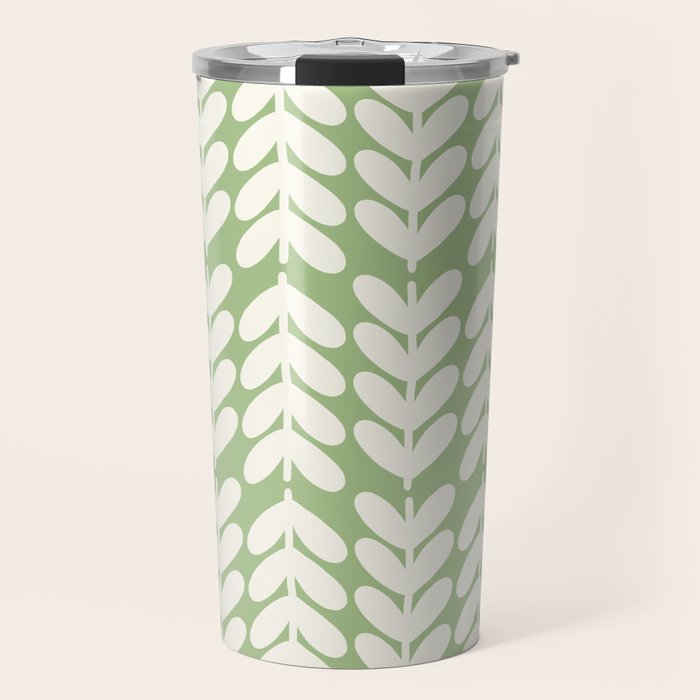 Leaves and Stems Chunky Knit Botanical Pattern in Light Sage Green and Cream Travel Mug Gallery Image 1