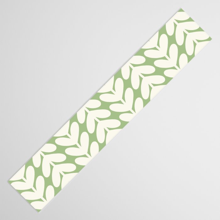 Leaves and Stems Chunky Knit Botanical Pattern in Light Sage Green and Cream Table Runner Gallery Image 3