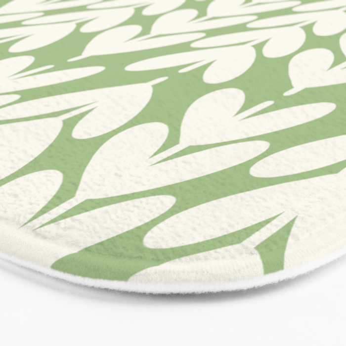 Leaves and Stems Chunky Knit Botanical Pattern in Light Sage Green and Cream Bath Mat Gallery Image 3