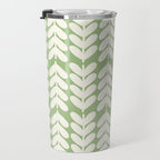 Leaves and Stems Chunky Knit Botanical Pattern in Light Sage Green and Cream Travel Mug Gallery Image 3