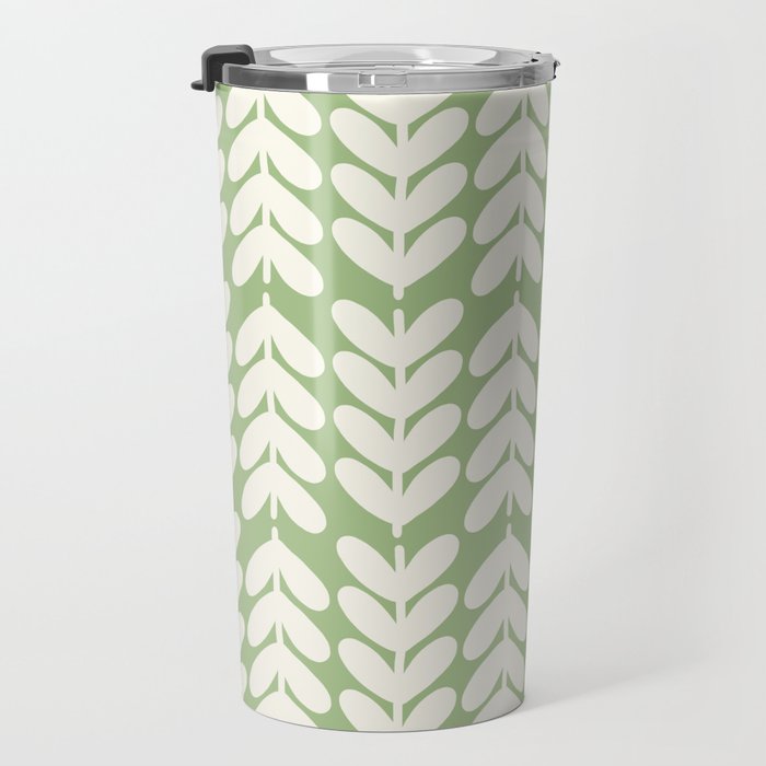 Leaves and Stems Chunky Knit Botanical Pattern in Light Sage Green and Cream Travel Mug Gallery Image 3