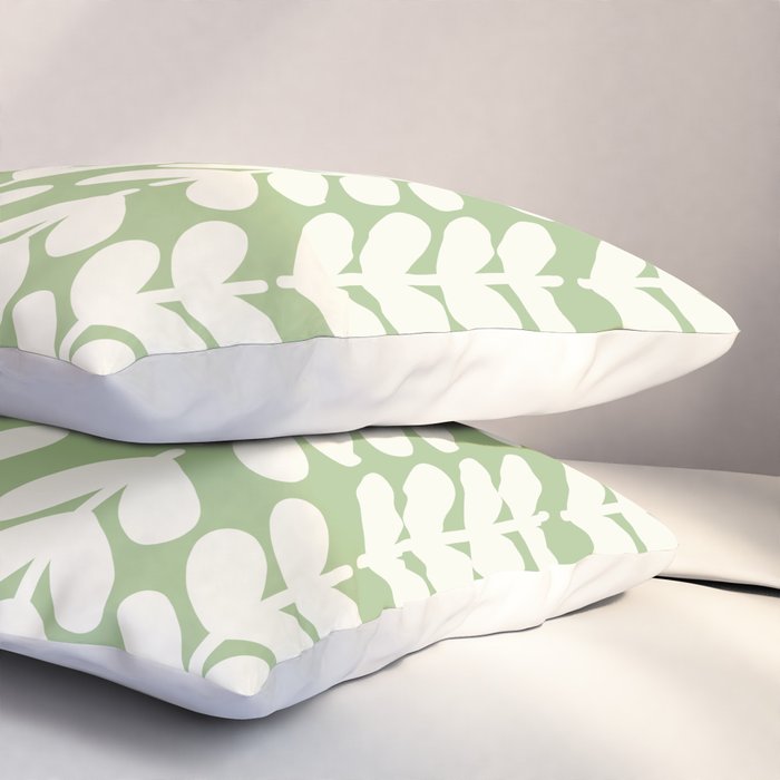 Leaves and Stems Chunky Knit Botanical Pattern in Light Sage Green and Cream Pillow Sham Gallery Image 3