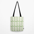 Leaves and Stems Chunky Knit Botanical Pattern in Light Sage Green and Cream Tote Bag Gallery Image 2
