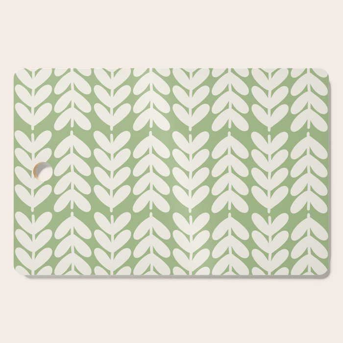 Leaves and Stems Chunky Knit Botanical Pattern in Light Sage Green and Cream Cutting Board Gallery Image 1