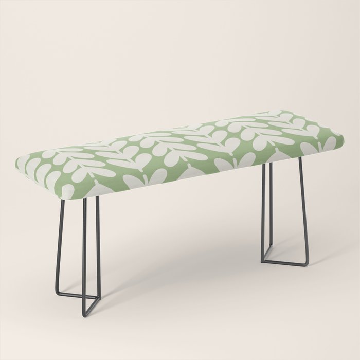 Leaves and Stems Chunky Knit Botanical Pattern in Light Sage Green and Cream Bench Gallery Image 1