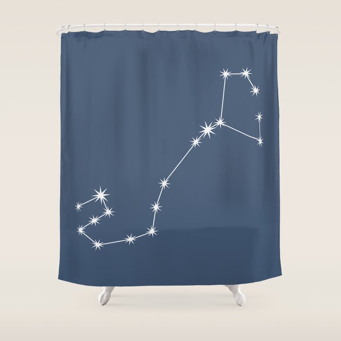 Scorpio Zodiac Star Constellation Line Art Neutral Blue Shower Curtain Gallery Image 1
