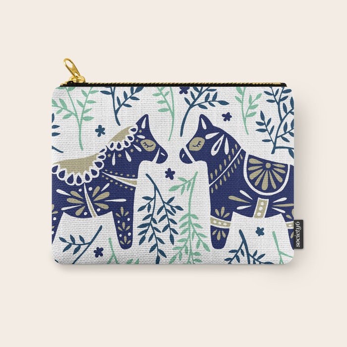 Swedish Dala Horse - Navy & Mint Palette Carry All Pouch Gallery Image 1