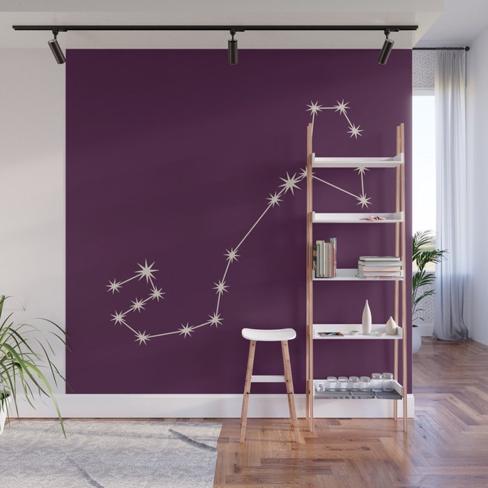 Scorpio Zodiac Star Constellation Line Art Plum Purple Wall Mural Gallery Image 1