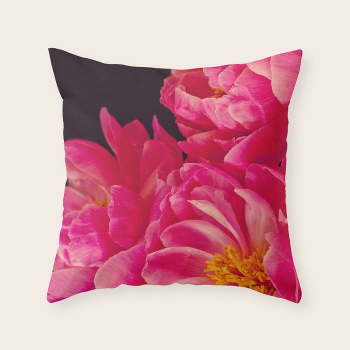 Hot Pink Peonies Throw Pillow Gallery Image 1