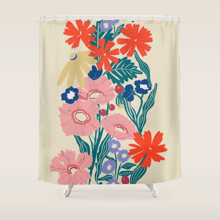 Minimalist Vibrant Wildflower Close Up - Modern Botanical Art with Bold Colors Shower Curtain Gallery Image 1