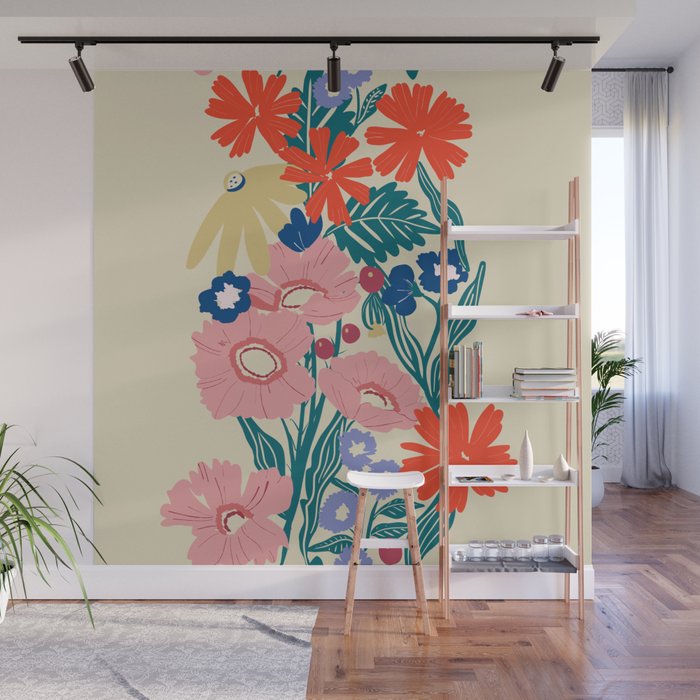 Minimalist Vibrant Wildflower Close Up - Modern Botanical Art with Bold Colors Wall Mural Gallery Image 1
