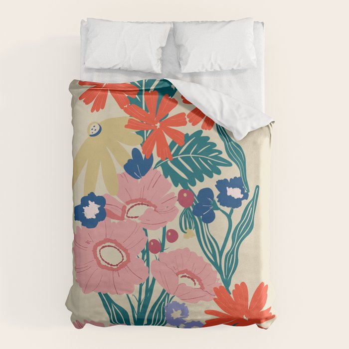 Minimalist Vibrant Wildflower Close Up - Modern Botanical Art with Bold Colors Duvet Cover Gallery Image 6