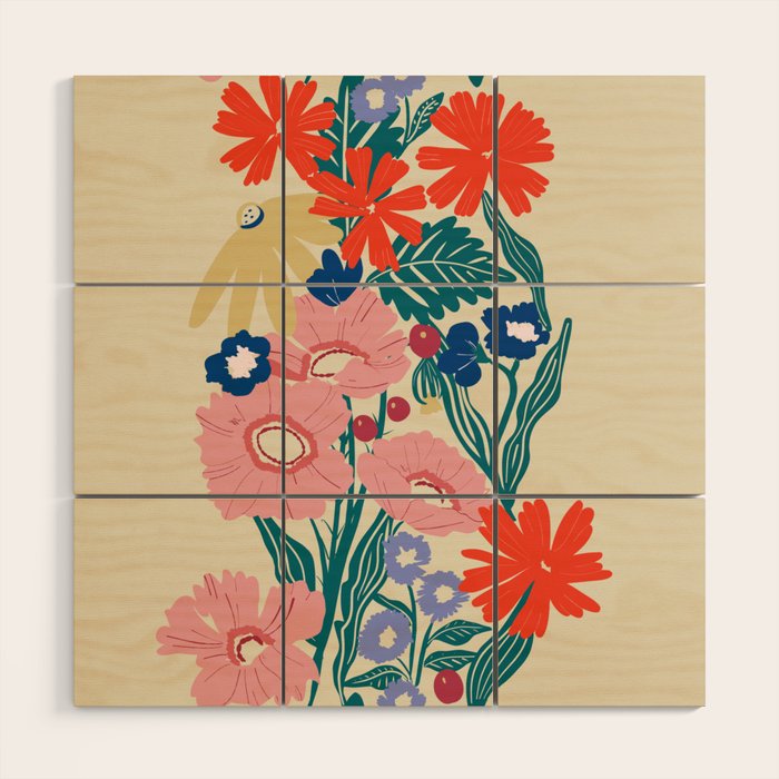 Minimalist Vibrant Wildflower Close Up - Modern Botanical Art with Bold Colors Wood Wall Art Gallery Image 1