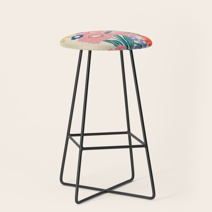 Minimalist Vibrant Wildflower Close Up - Modern Botanical Art with Bold Colors Stool Gallery Image 1