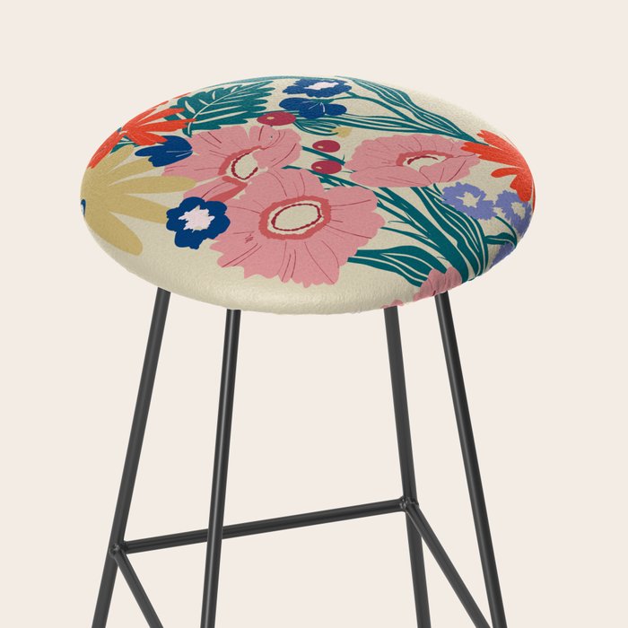 Minimalist Vibrant Wildflower Close Up - Modern Botanical Art with Bold Colors Stool Gallery Image 2