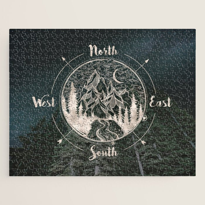 Mountains Compass Milky Way Woods Gold Jigsaw Puzzle Gallery Image 1