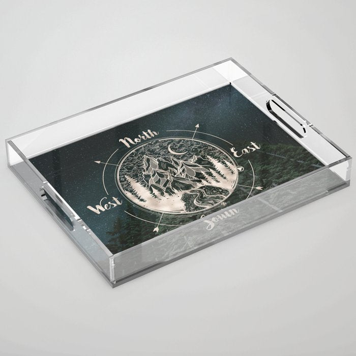 Mountains Compass Milky Way Woods Gold Acrylic Tray Gallery Image 1