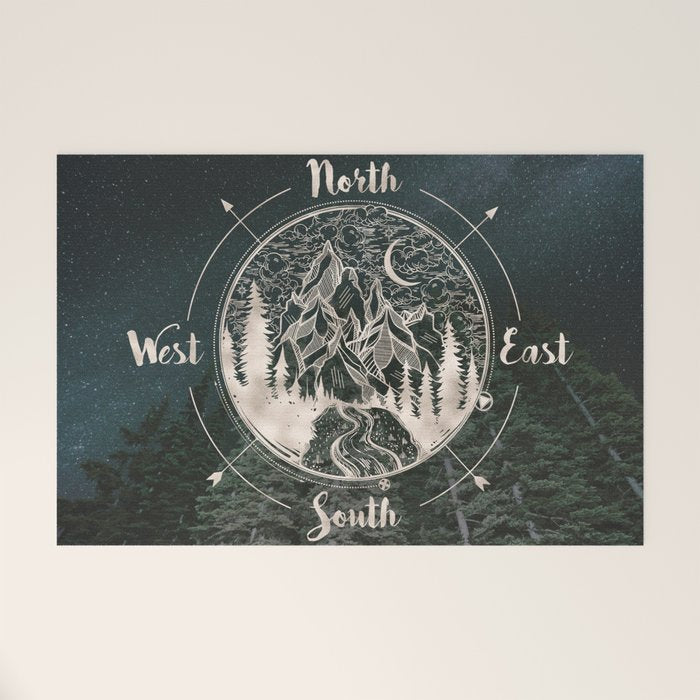 Mountains Compass Milky Way Woods Gold Welcome Mat Gallery Image 1