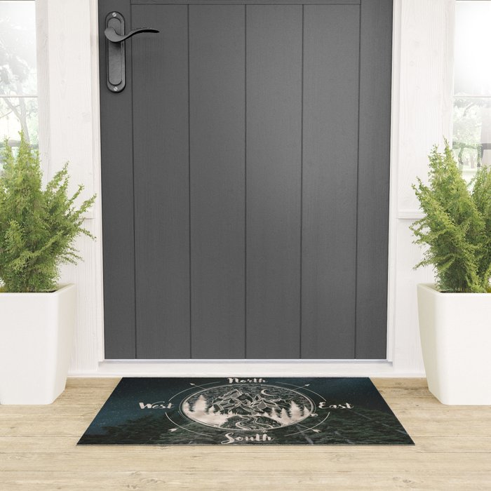 Mountains Compass Milky Way Woods Gold Welcome Mat Gallery Image 3