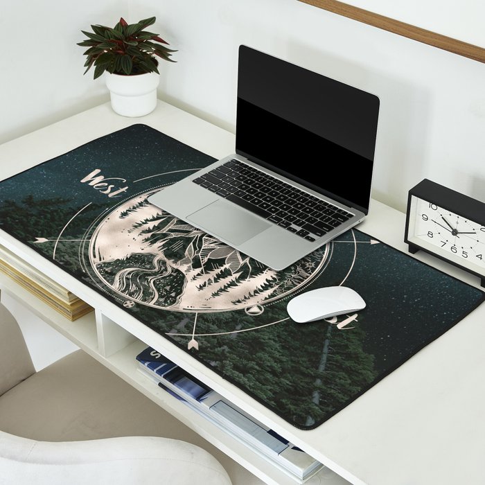 Mountains Compass Milky Way Woods Gold Desk Mat Gallery Image 2