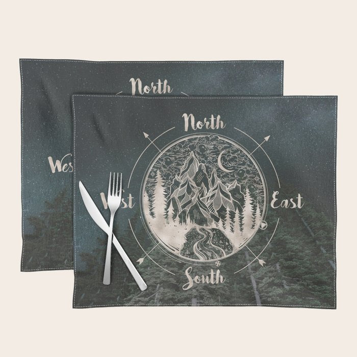 Mountains Compass Milky Way Woods Gold Placemat Gallery Image 1