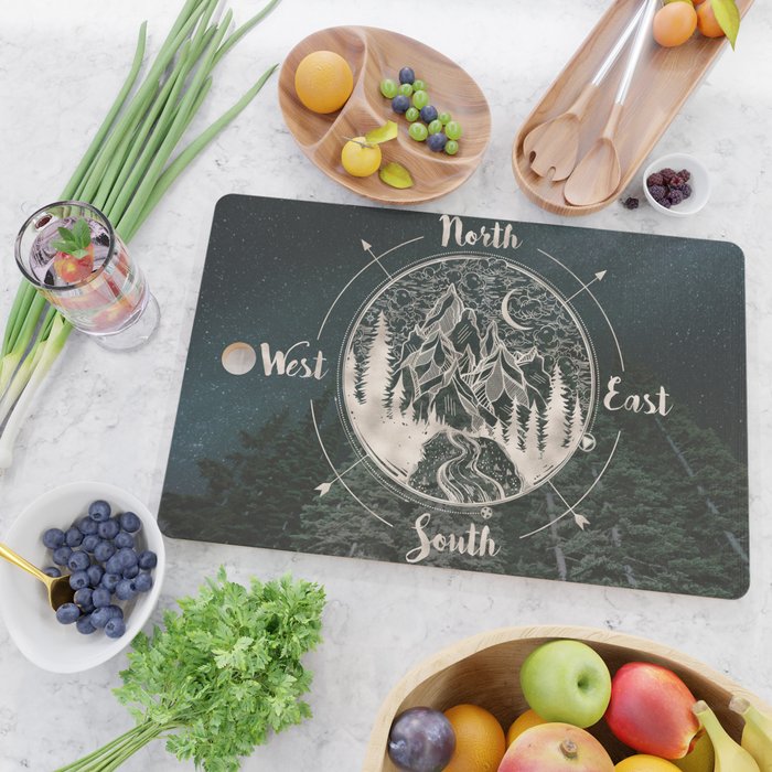 Mountains Compass Milky Way Woods Gold Cutting Board Gallery Image 2