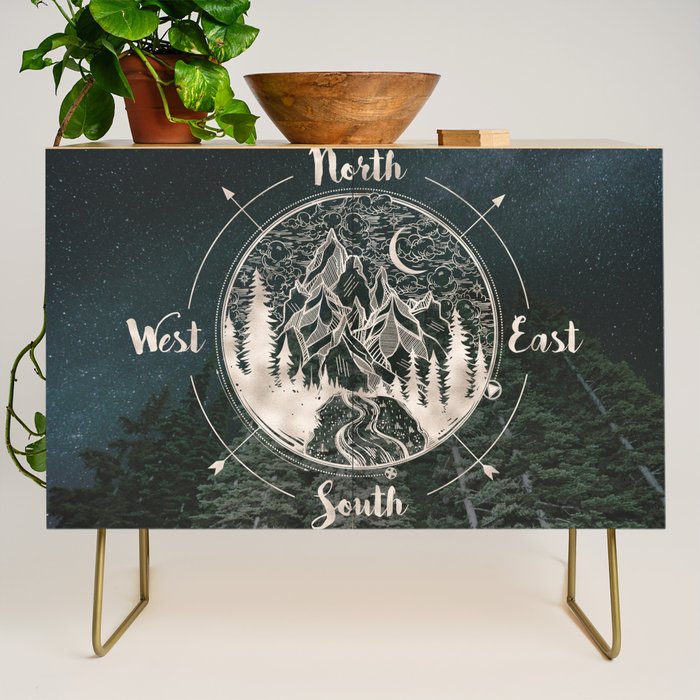 Mountains Compass Milky Way Woods Gold Credenza Gallery Image 1