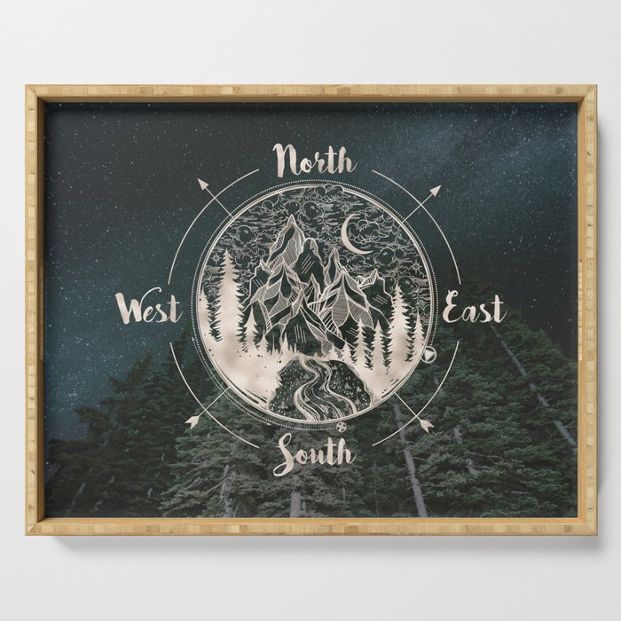 Mountains Compass Milky Way Woods Gold Serving Tray Gallery Image 1