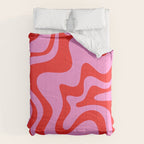 Retro Liquid Swirl Contemporary Abstract in Preppy Pink and Red Comforter Gallery Image 6