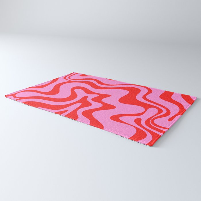 Retro Liquid Swirl Contemporary Abstract in Preppy Pink and Red Rug Gallery Image 3