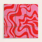 Retro Liquid Swirl Contemporary Abstract in Preppy Pink and Red Wood Wall Art Gallery Image 1