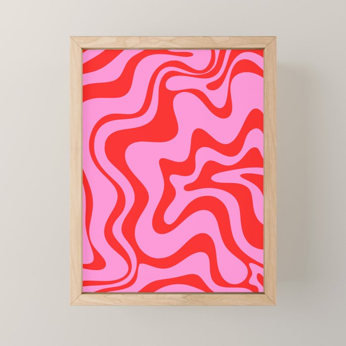 Retro Liquid Swirl Contemporary Abstract in Preppy Pink and Red Mini Art Print Gallery Image 1