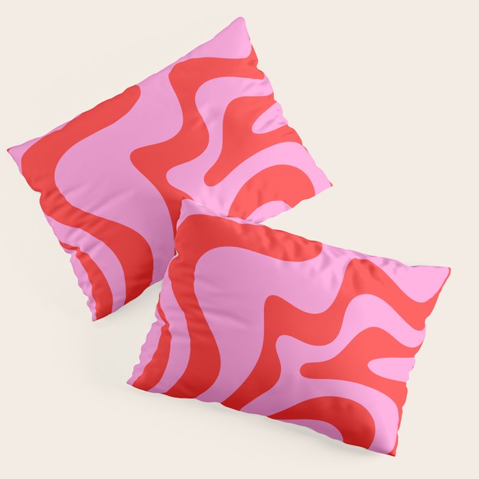 Retro Liquid Swirl Contemporary Abstract in Preppy Pink and Red Pillow Sham Gallery Image 3