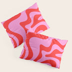 Retro Liquid Swirl Contemporary Abstract in Preppy Pink and Red Pillow Sham Gallery Image 3