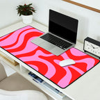 Retro Liquid Swirl Contemporary Abstract in Preppy Pink and Red Desk Mat Gallery Image 2