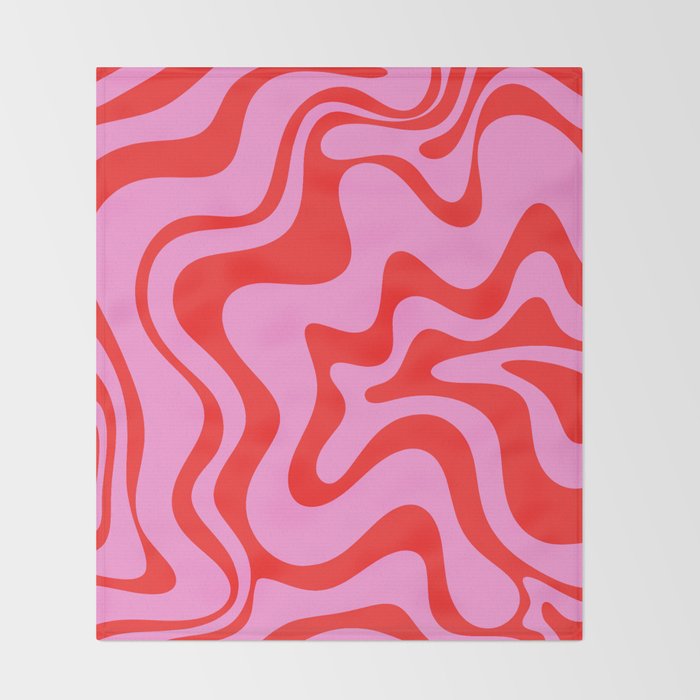Retro Liquid Swirl Contemporary Abstract in Preppy Pink and Red Throw Blanket Gallery Image 2