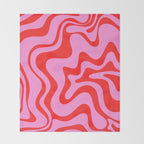 Retro Liquid Swirl Contemporary Abstract in Preppy Pink and Red Throw Blanket Gallery Image 2