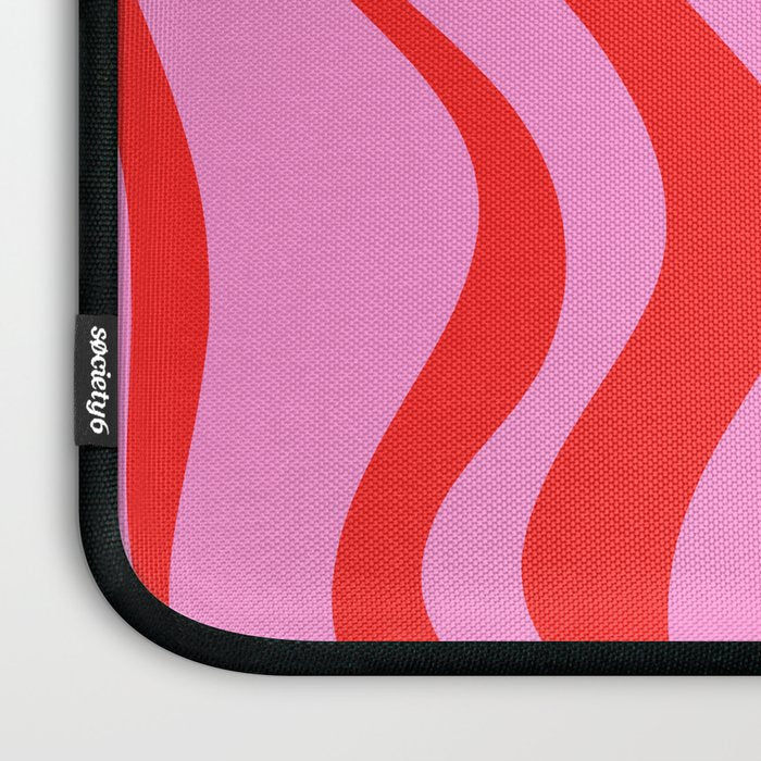 Retro Liquid Swirl Contemporary Abstract in Preppy Pink and Red Laptop Sleeve Gallery Image 3