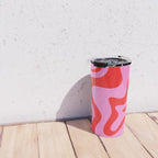 Retro Liquid Swirl Contemporary Abstract in Preppy Pink and Red Travel Mug Gallery Image 4