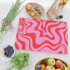 Retro Liquid Swirl Contemporary Abstract in Preppy Pink and Red Cutting Board Gallery Image 2