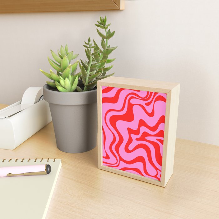Retro Liquid Swirl Contemporary Abstract in Preppy Pink and Red Mini Art Print Gallery Image 2