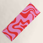 Retro Liquid Swirl Contemporary Abstract in Preppy Pink and Red Yoga Mat Gallery Image 1
