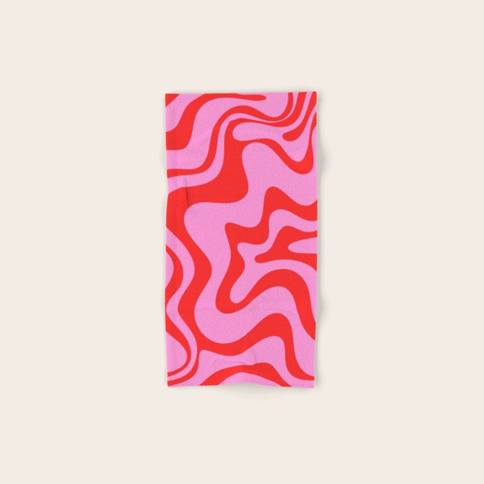 Retro Liquid Swirl Contemporary Abstract in Preppy Pink and Red Bath Towel Gallery Image 1