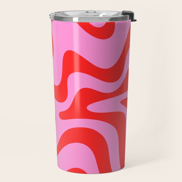 Retro Liquid Swirl Contemporary Abstract in Preppy Pink and Red Travel Mug Gallery Image 2