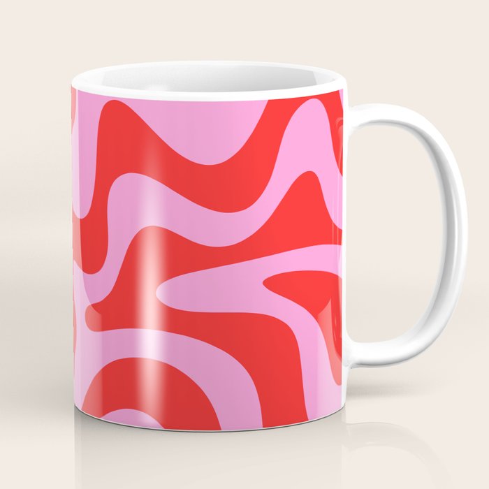 Retro Liquid Swirl Contemporary Abstract in Preppy Pink and Red Coffee Mug Gallery Image 1